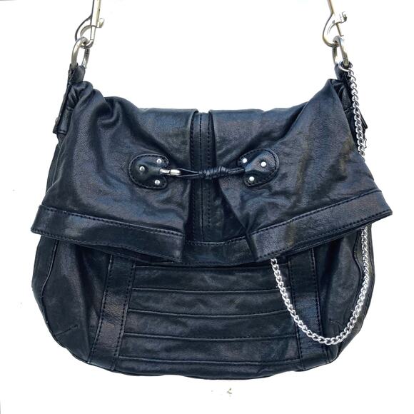 SOLD Reworked Marc New York Moto Leather Shoulder Bag w/ Silver Chain - Picture 4 of 16